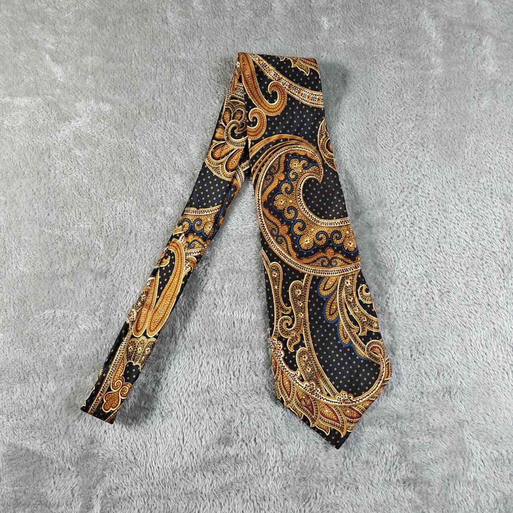 Vintage Valentino Tie Men Blue Gold Paisley Floral Flowers Silk Made Italy 90s
